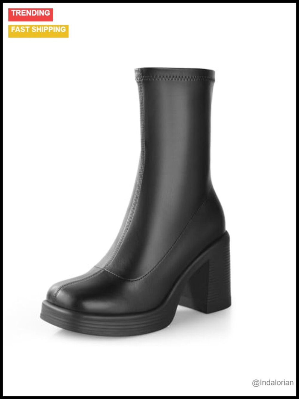 Chunky High Heel Platform Ankle Boots Side Zipper PU Leather Gogo Booties